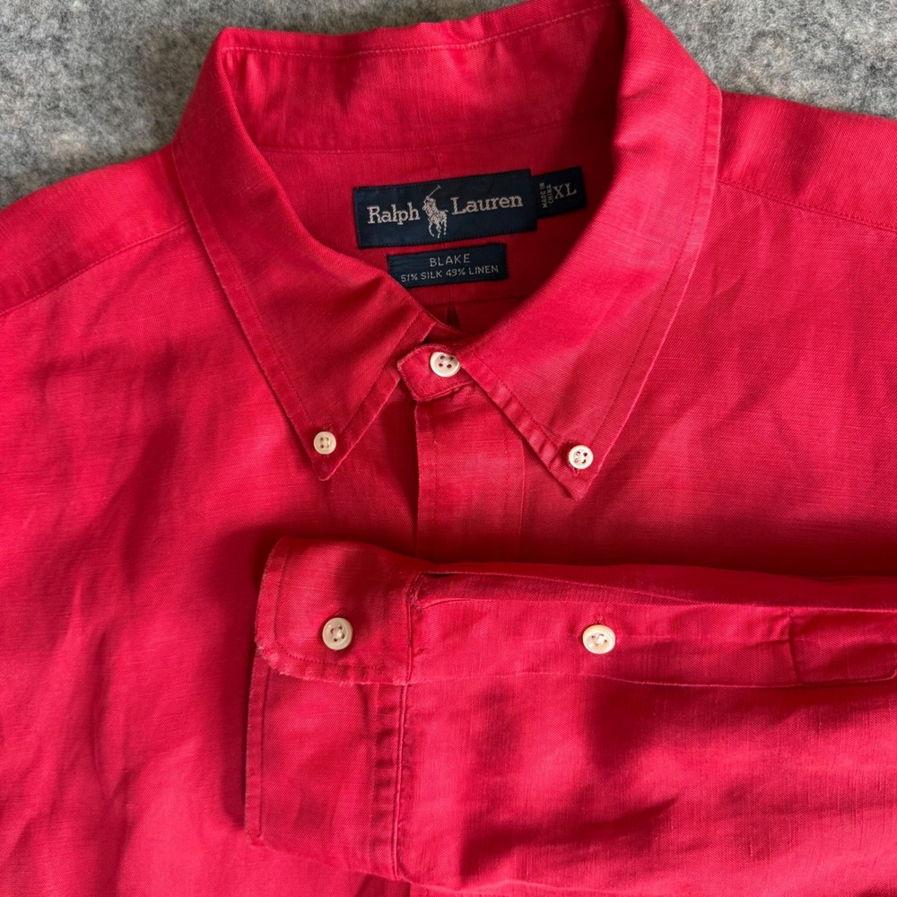 Ralph Lauren Blake Mens XL Red Silk Linen Blend Button Down Long Sleeve Shirt